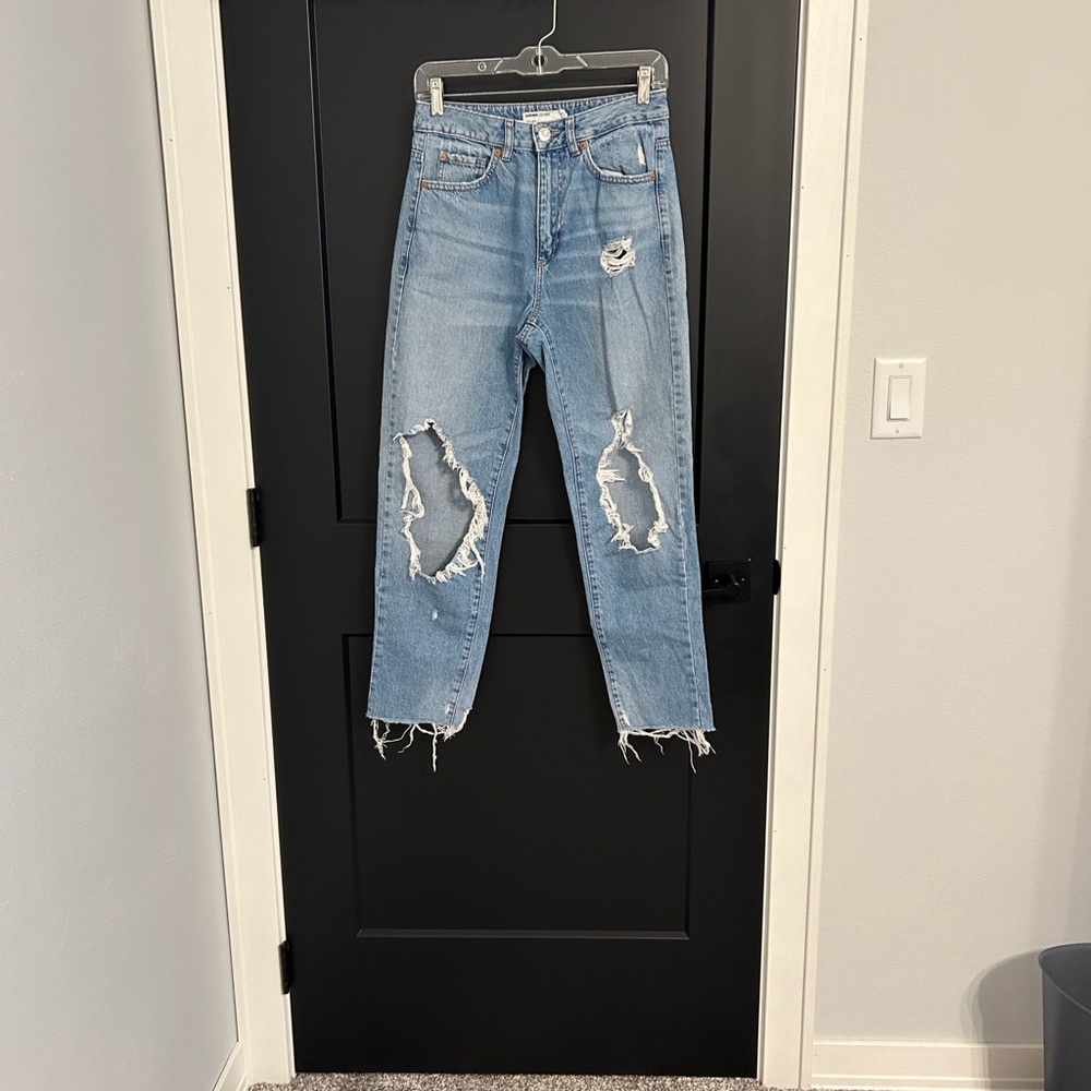 Garage Light Blue Distressed Straight Leg Jeans